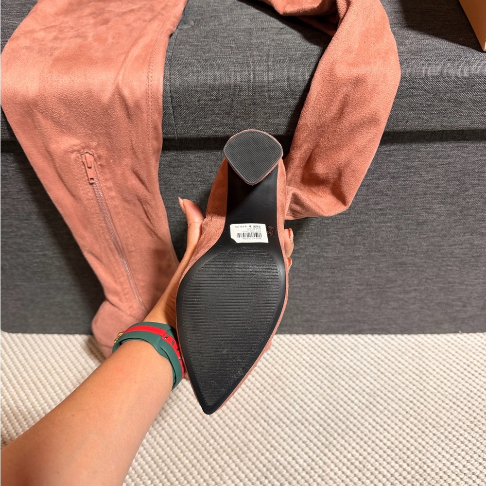 Charlotte Russe Over-the-Knee Chunky Heel Boots in Dusty Rose - Picture 3 of 7